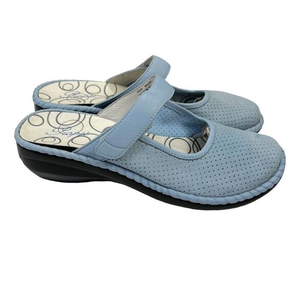 Propet Light Blue Leather Pansy Walker Clogs - Picture 1 of 10